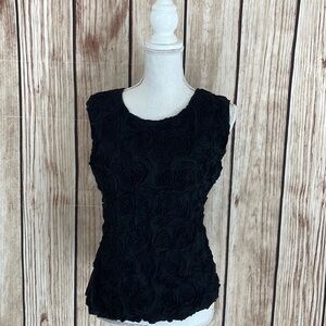 Stera Black Floral Rose-Textured Sleeveless Blouse Small